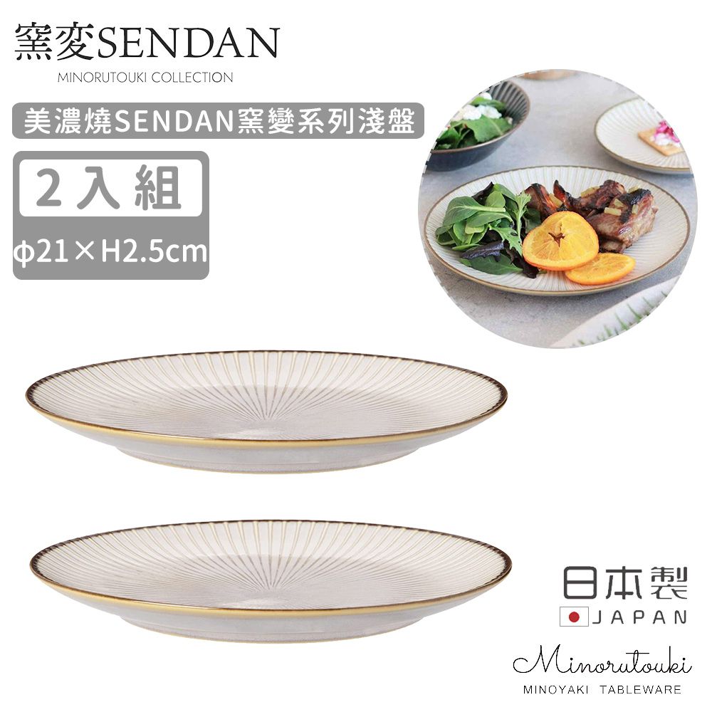 日本製 美濃燒SENDAN窯變系列淺盤2入組21cm (白色)