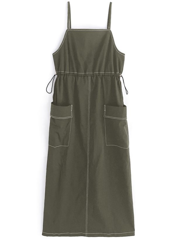 日本 GRL - 聯名款 側抽繩工裝風吊帶裙-黑 (F)