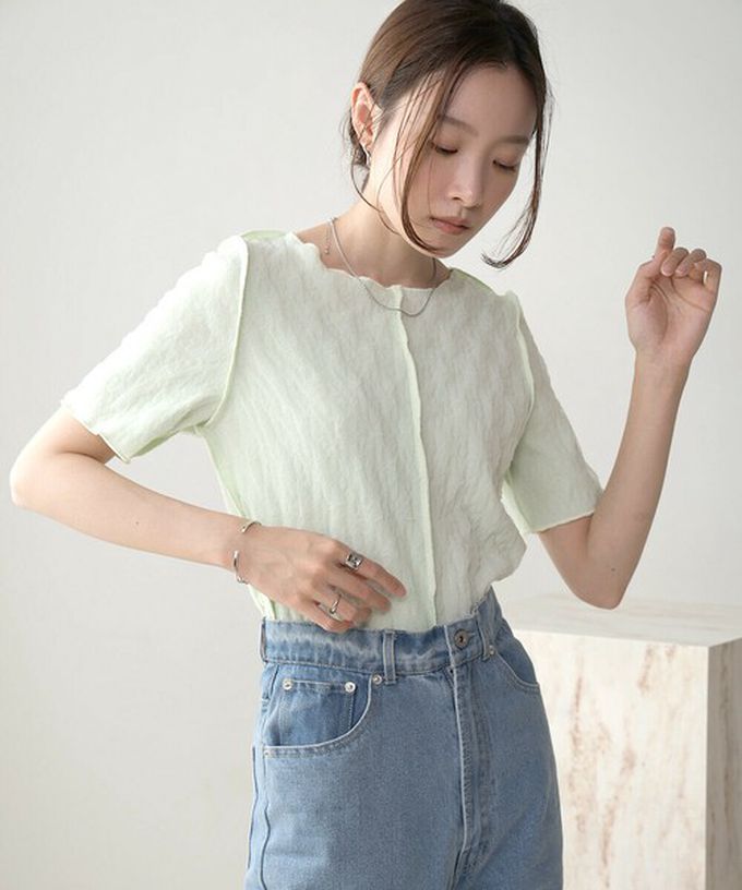 日本 Bab - 前後穿清爽皺褶短袖上衣-象牙白