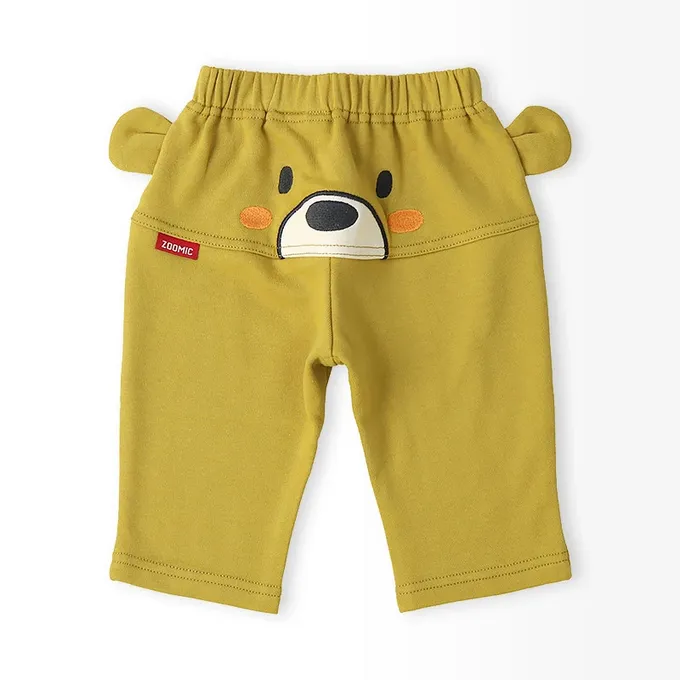 日本 ZOOLAND - 可愛熊耳朵裏毛七分褲-小熊-芥末黃