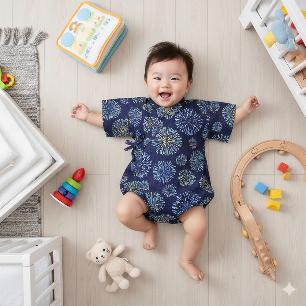 甚平包屁衣-煙火-深藍色