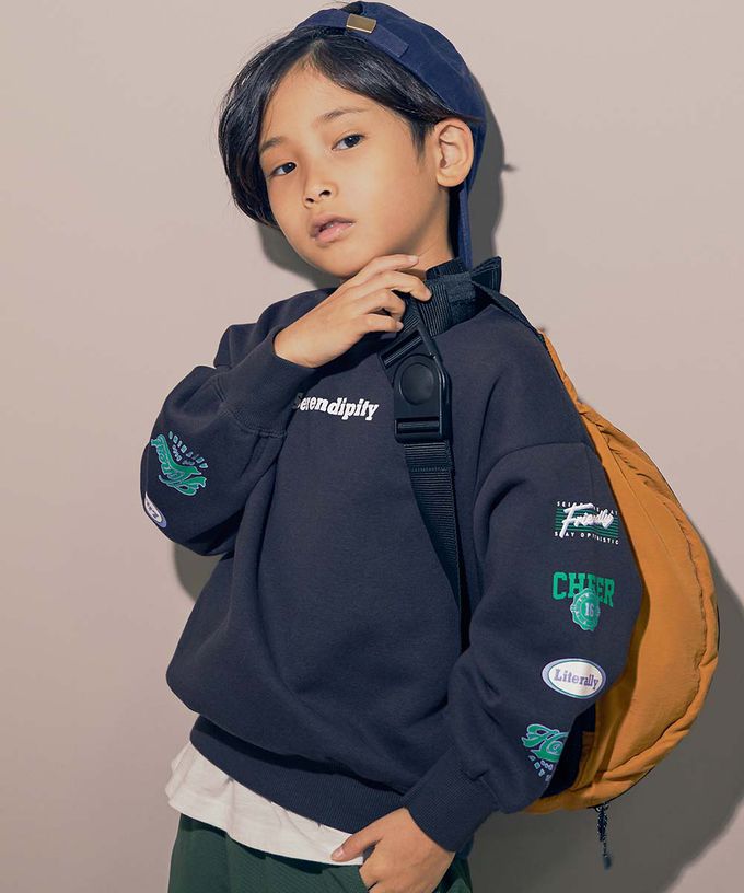 日本 devirock - 裏起毛個性印花大學T-漢堡套餐-藍紫