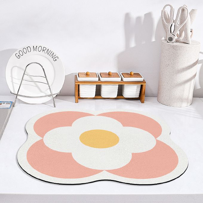 上田屋 - 小花 防霉抗菌好清洗廚房瀝水軟墊-淺鵝黃