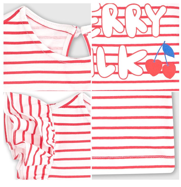 韓國 HEJMINI - 立體荷葉袖條紋櫻桃上衣-淺紫