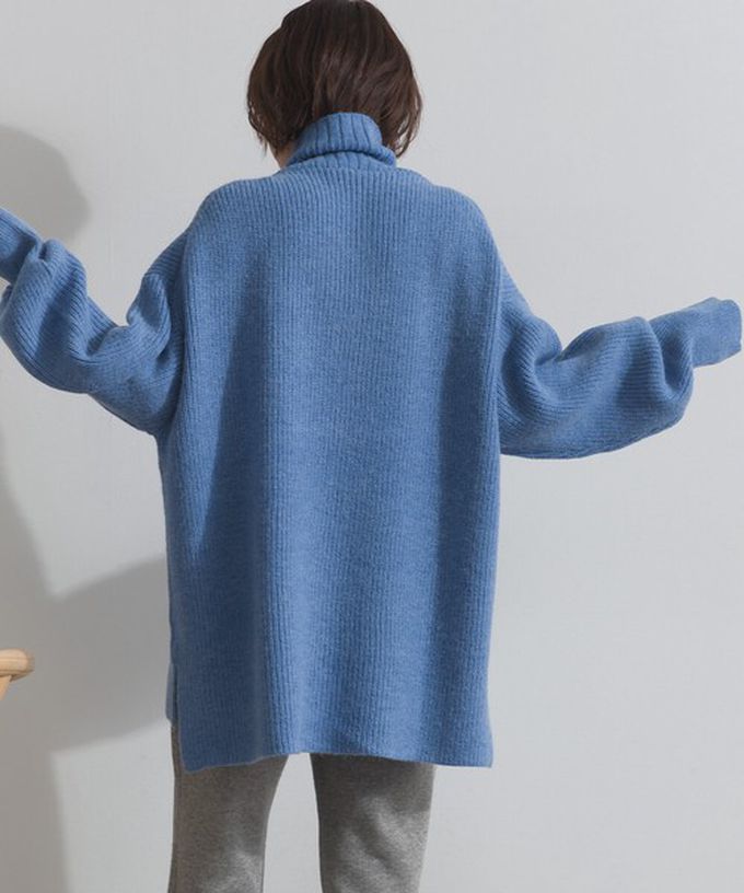 日本 ELENCARE DUE - 優雅線條感半拉鍊長版針織高領上衣-炭灰