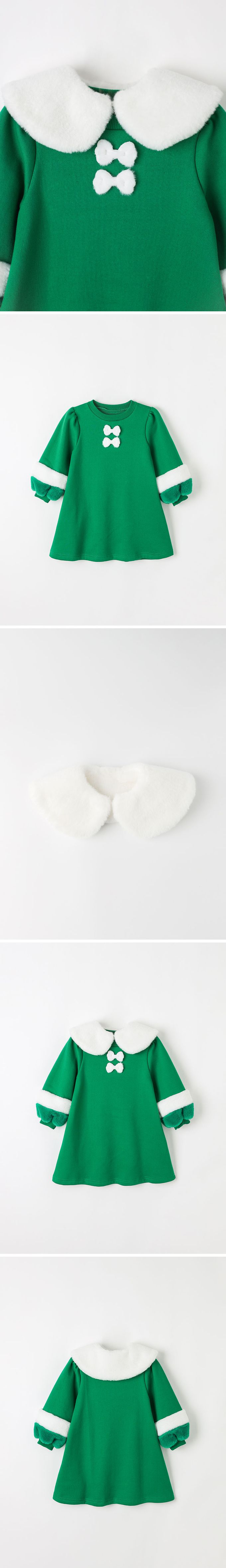 韓國 OZKIZ - (可拆式領)毛絨領結內磨毛洋裝/聖誕-綠