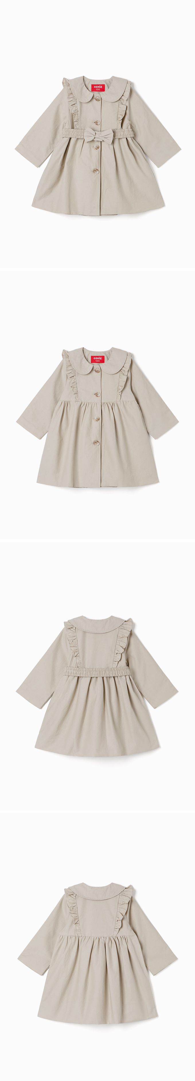 韓國 OZKIZ - 氣質裝飾腰帶長版風衣外套-卡其