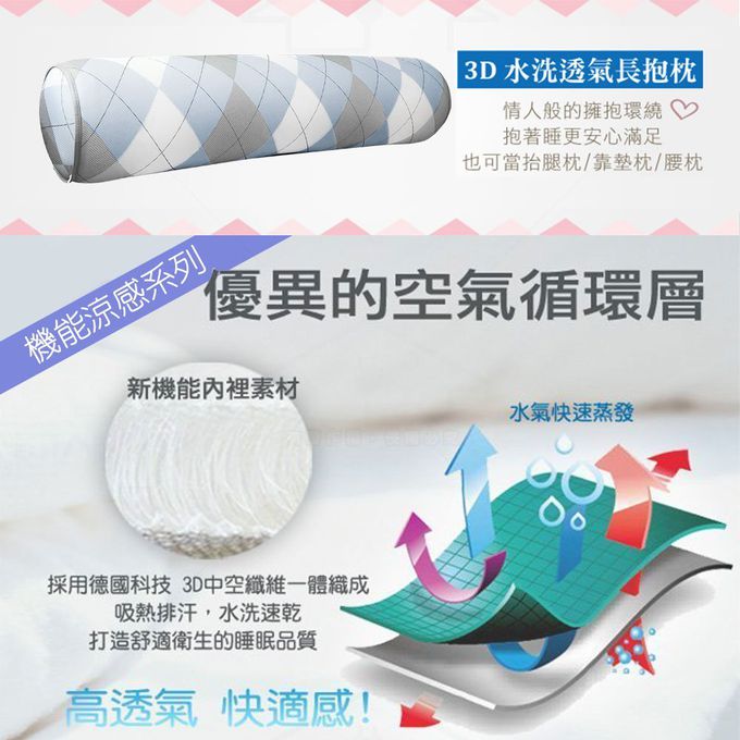 舒福家居 iSuFu - 3D透氣水洗紓壓長抱枕/抬腿枕-歡樂藍 (100*22CM)