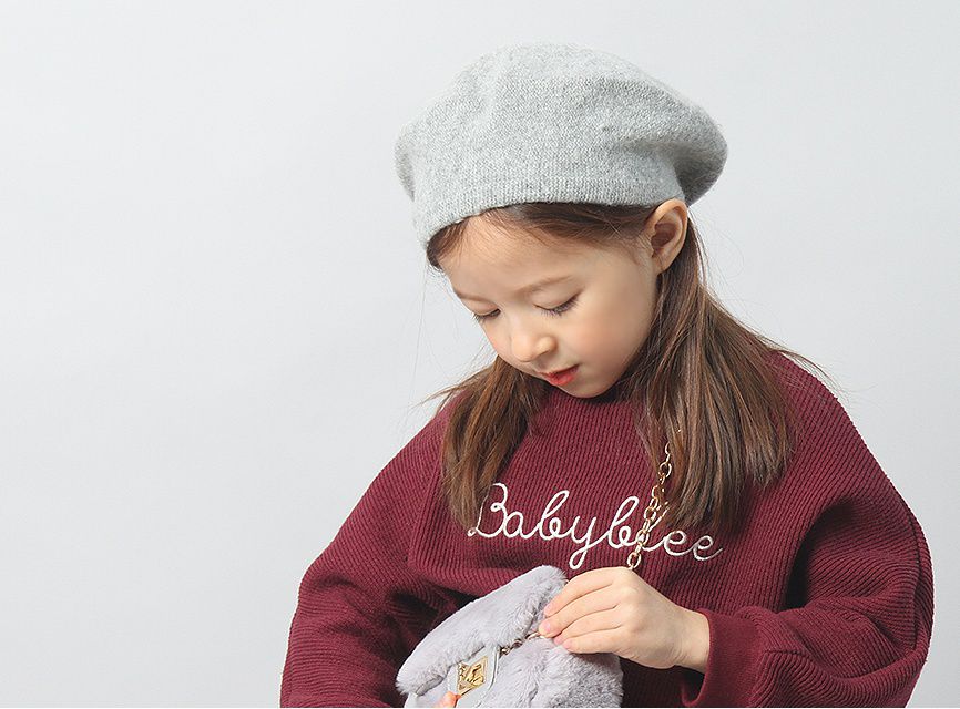 韓國 Babyblee - 羊毛素色貝蕾帽-淺粉紅 (FREE)