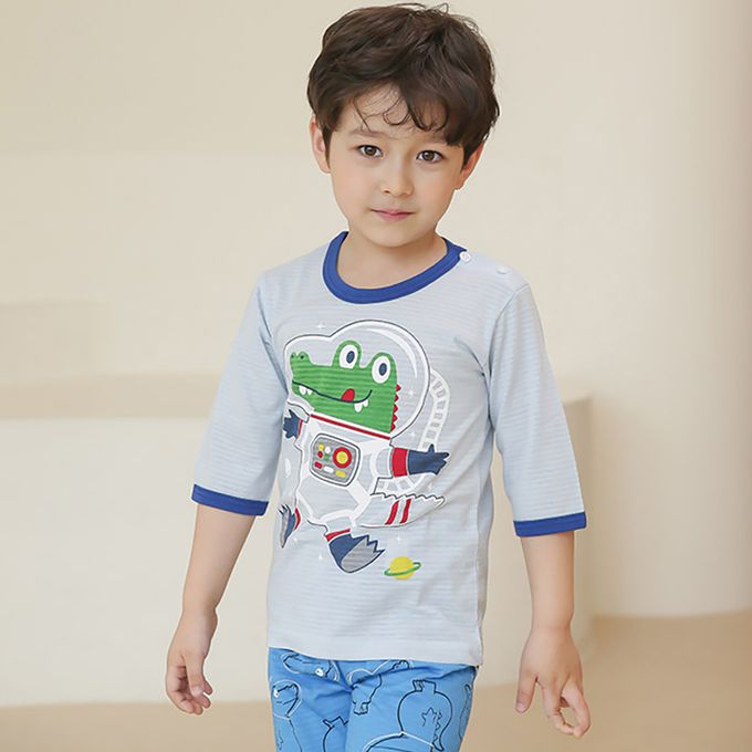 正韓 Puco - 超優質嬰幼兒/兒童七分袖100% 有機純棉家居服/睡衣-太空鱷魚