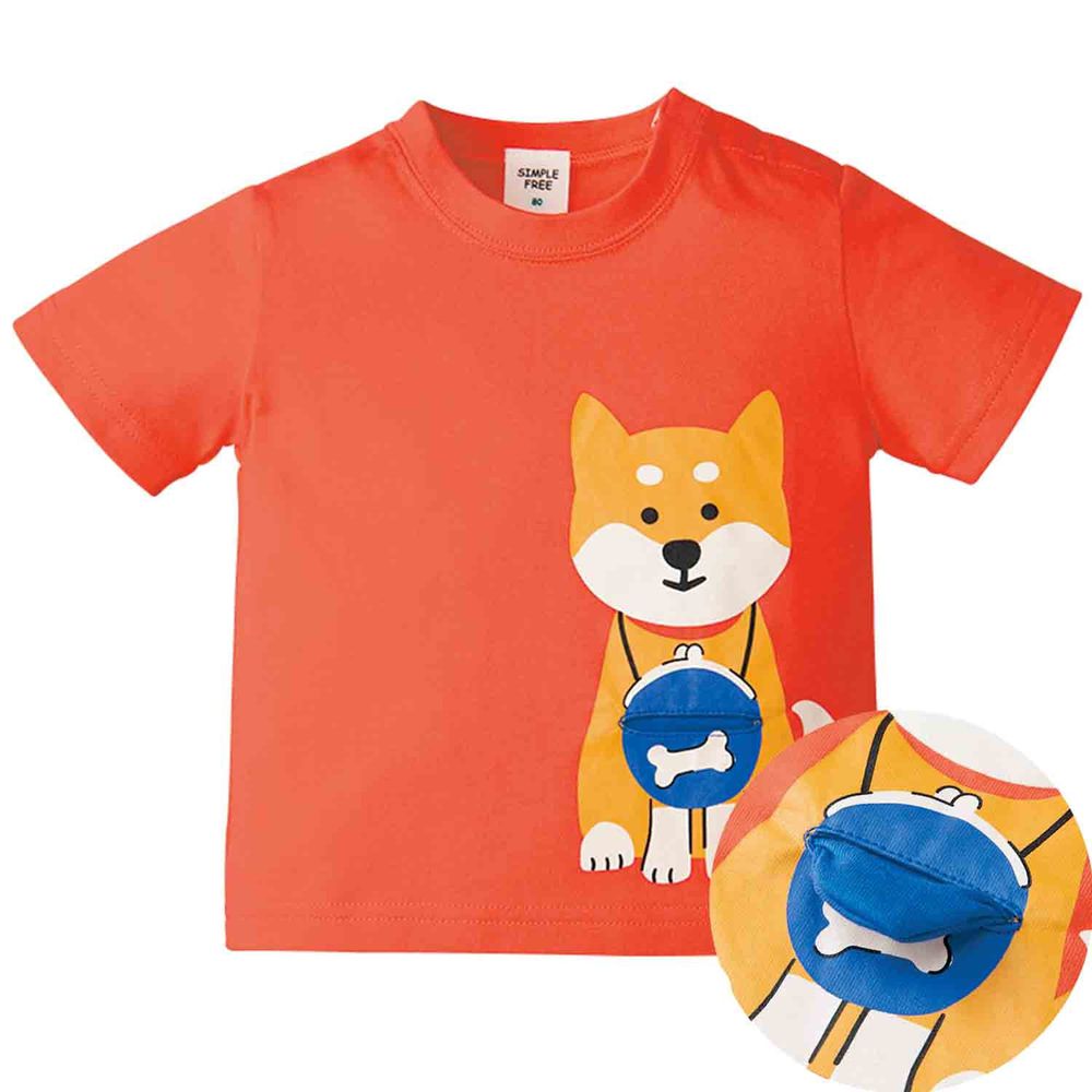 akachan honpo - 短袖小口袋T恤-柴犬-紅色