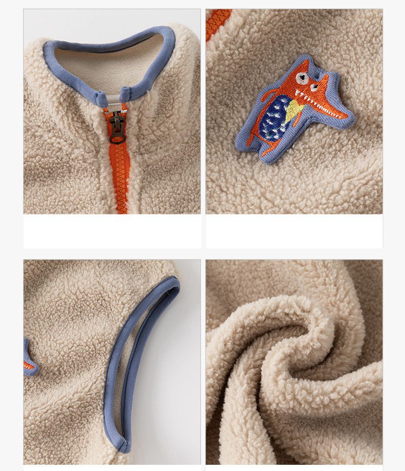 搖粒絨保暖兒童背心-可愛狐狸-深綠色