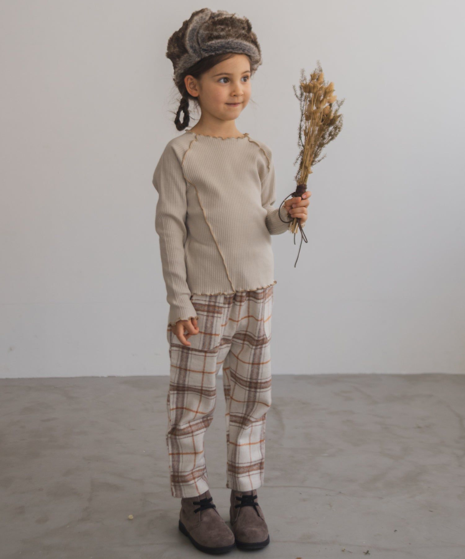 日本 PAIRMANON - 棉100% 羅紋不規則捲捲薄長袖上衣-孩子-葡萄紫