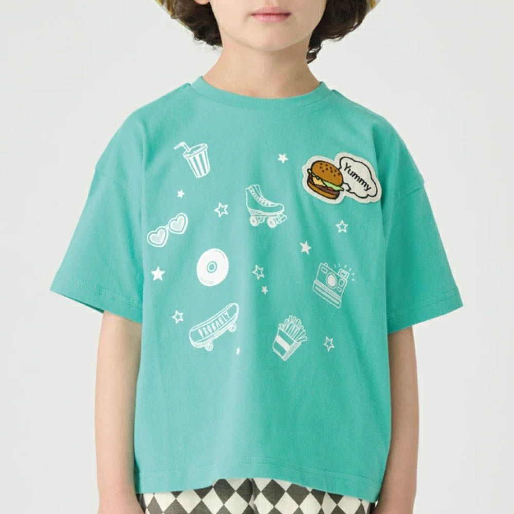 100%棉 漢堡貼布短袖上衣-翡翠綠