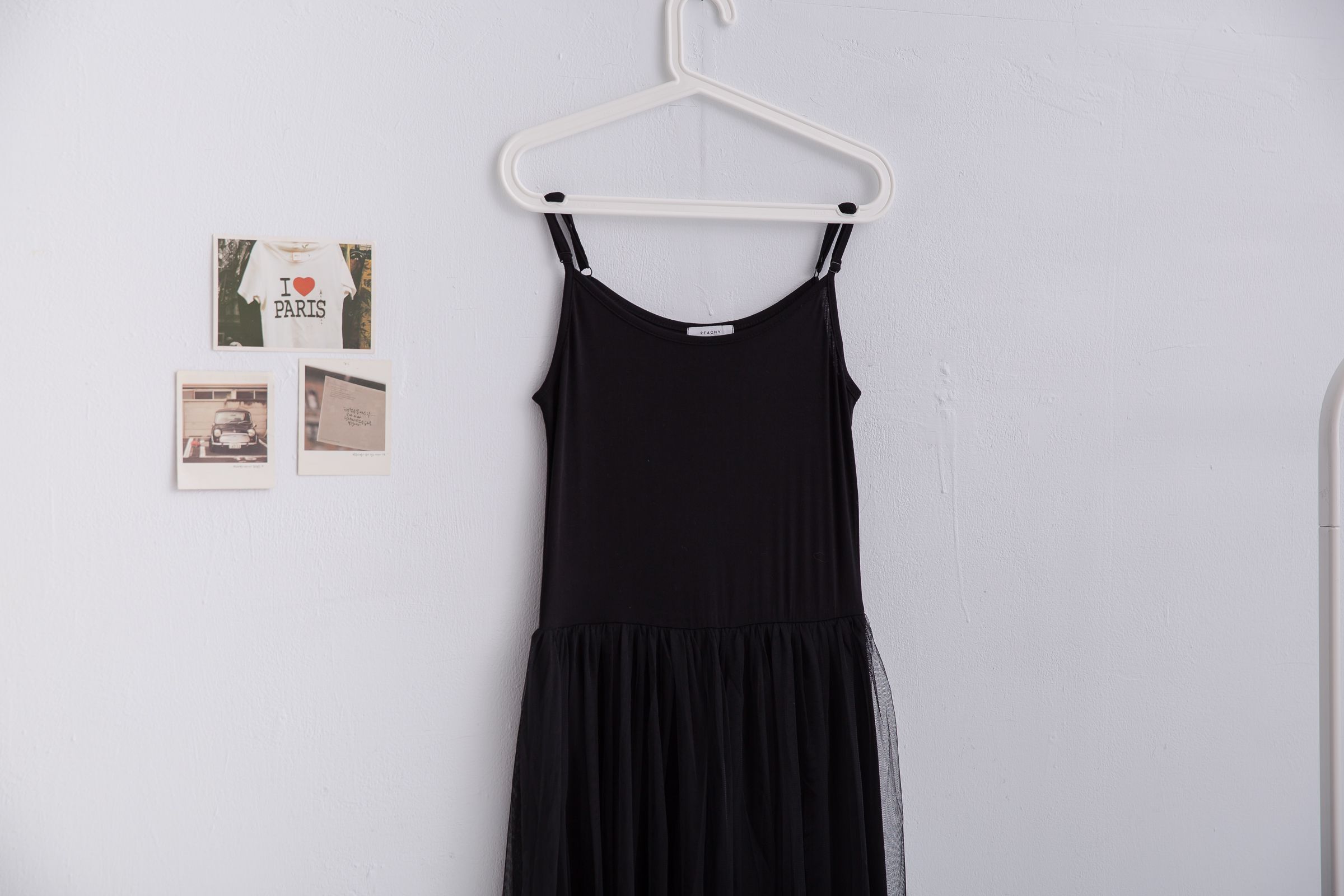 Peachy - 獨家訂製綿柔連身紗裙-細肩帶連身款-華麗黑 (F)