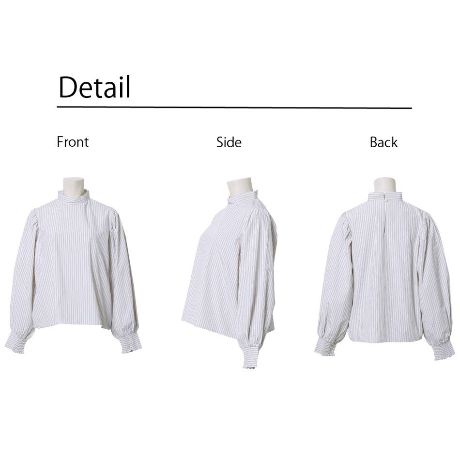 日本 Rejoule - 小立領浪漫澎袖上衣-白灰杏 (M(Free size))