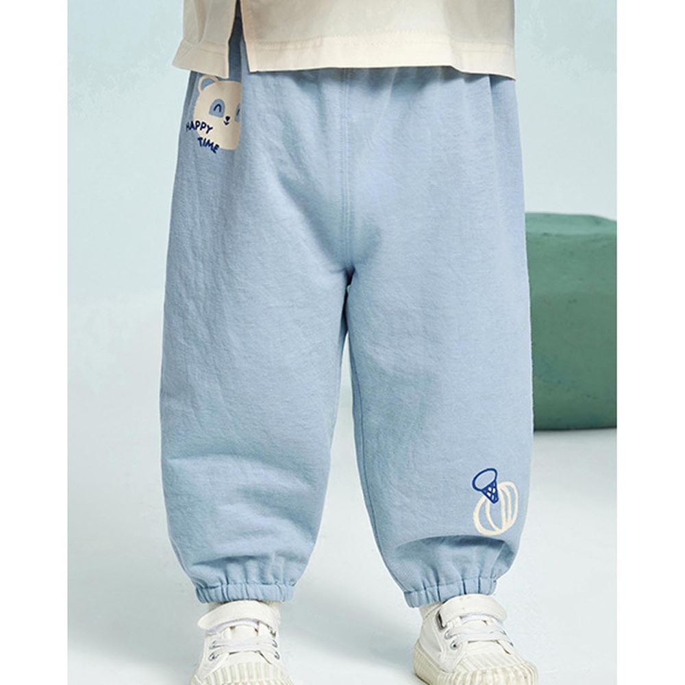 寬鬆束口防蚊褲/空調褲-熊熊-藍色