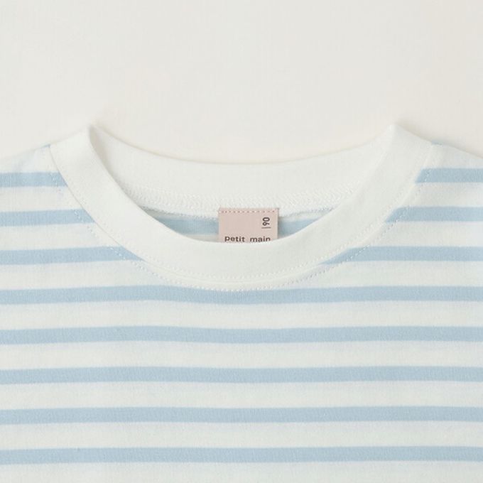 日本 petit main - [低價]接觸冷感 條紋短袖上衣-紫x白