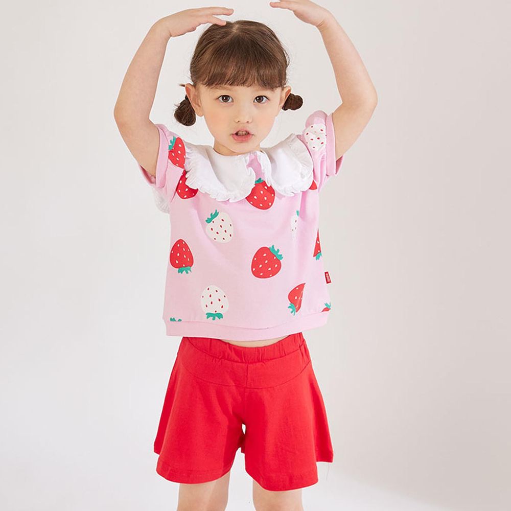韓國 OZKIZ - 紅白草莓短袖套裝-粉X紅
