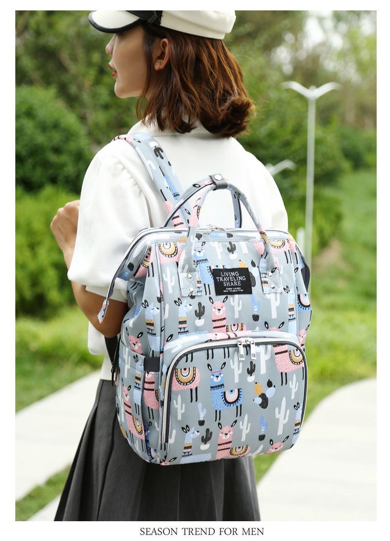 繽紛大容量媽媽包/後背包-獨角獸-淺綠色 (39x25x17cm)