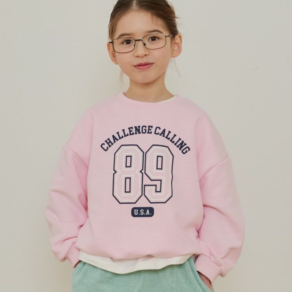 ERINJ 美式休閒字印長袖大學T-數字89-粉