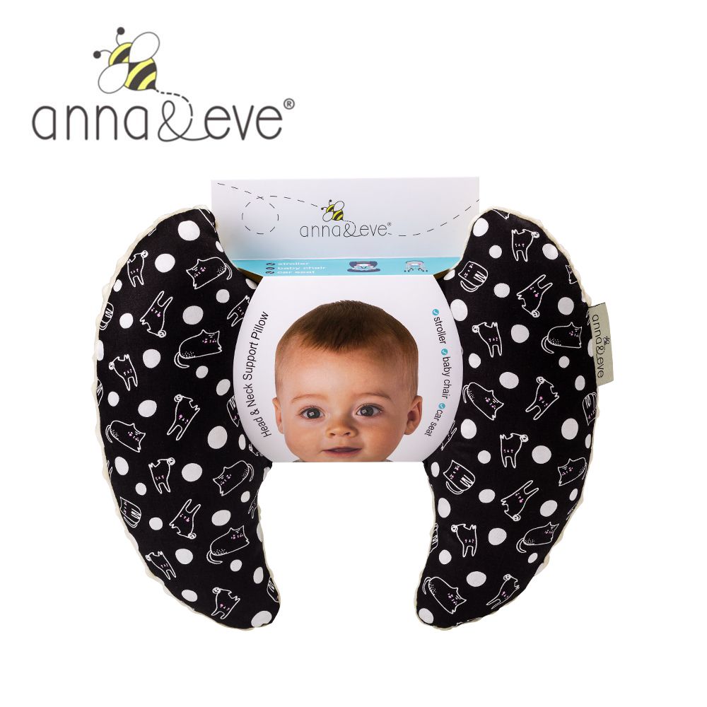 Anna&Eve - 美國嬰幼兒頭頸支撐保護枕-黑色兔子躲貓貓