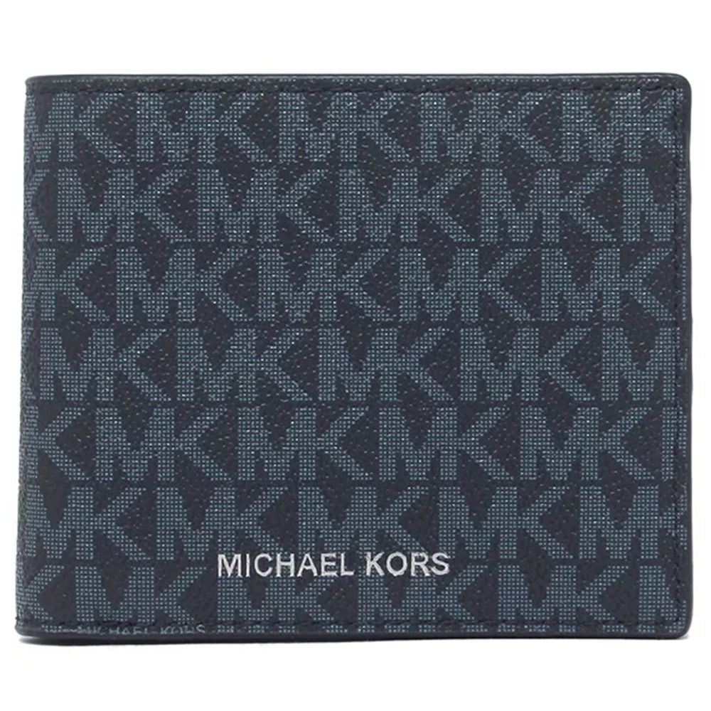 滿版LOGO防刮PVC皮革短夾 (深藍)