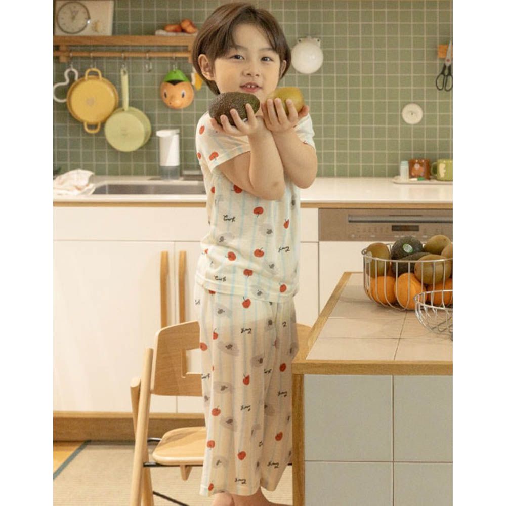 透氣嫘縈短袖家居服-蘋果無尾熊-米