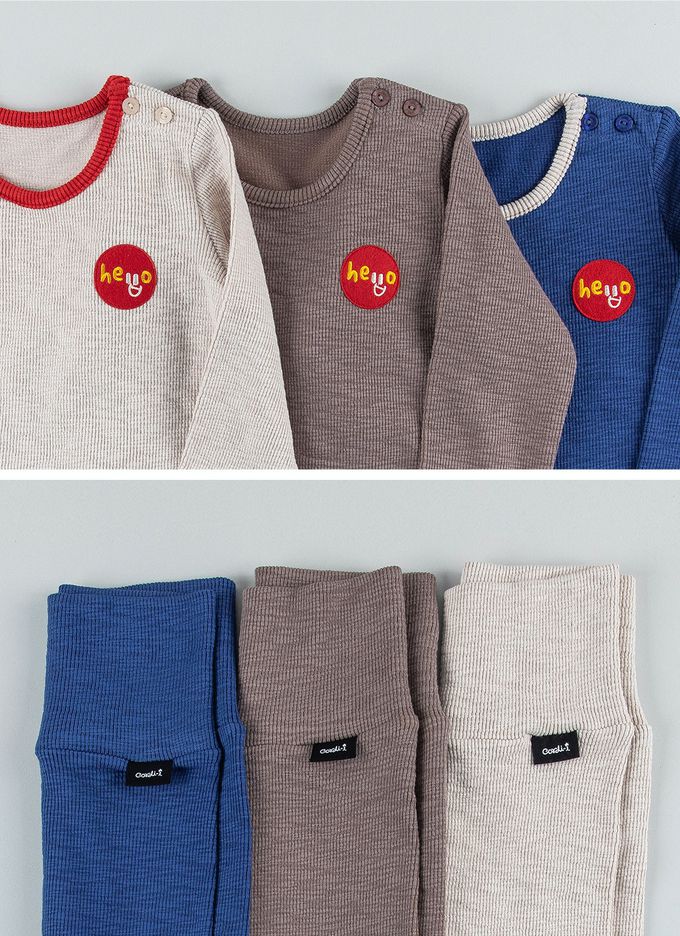 韓國 Cordi-i - 彈性腹卷睡衣套裝-Hello-燕麥灰