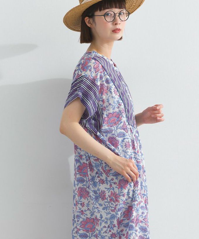 日本 Lupilien - 前後2way 自然風花卉印度棉輕盈洋裝-海軍藍