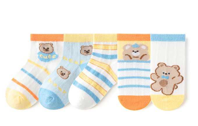 小熊條紋網眼短筒棉襪