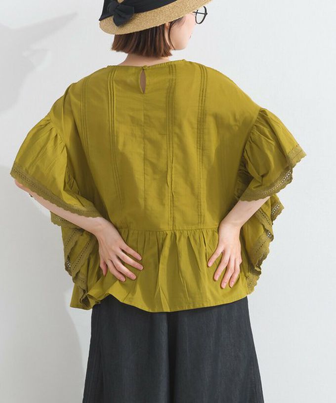 日本 Lupilien - 100%印度棉 細緻緹花大寬袖上衣-米杏