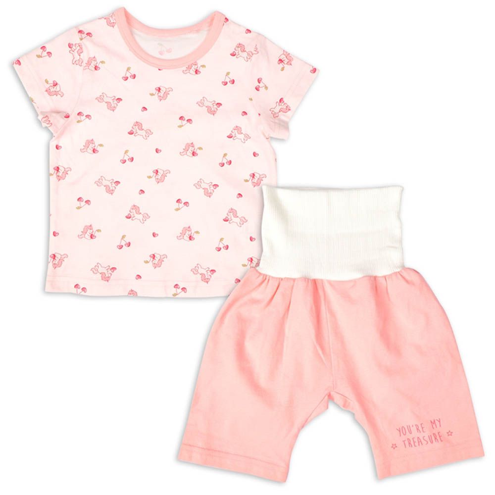 短袖家居服-附肚圍-粉紅色