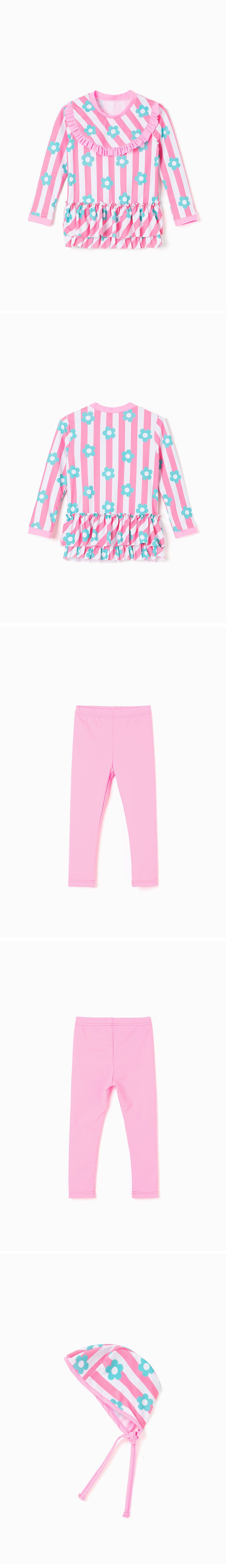 韓國 OZKIZ - 抗UV防曬兒童泳裝-三件組-條紋花