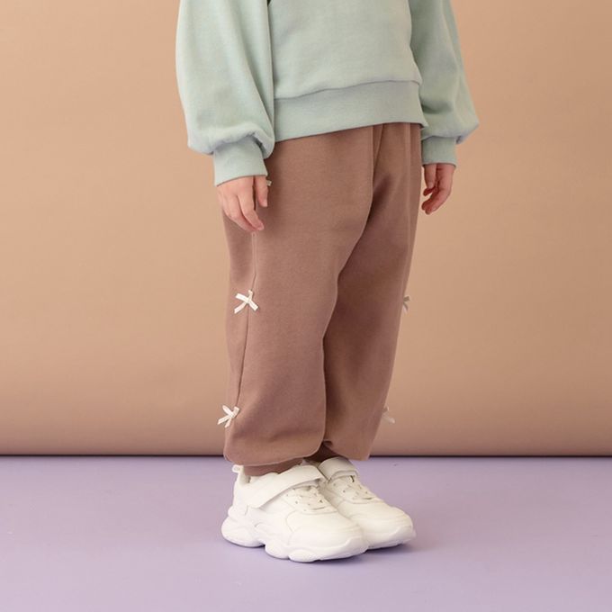 日本 Lycee mine - 蝴蝶結側邊少女休閒長褲-淺粉