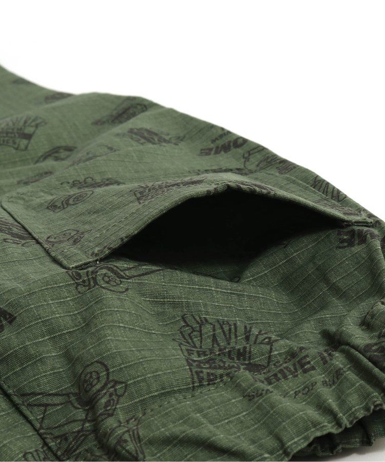 日本 BREEZE - 挺版廓形印花主廚褲-變形蟲-黑