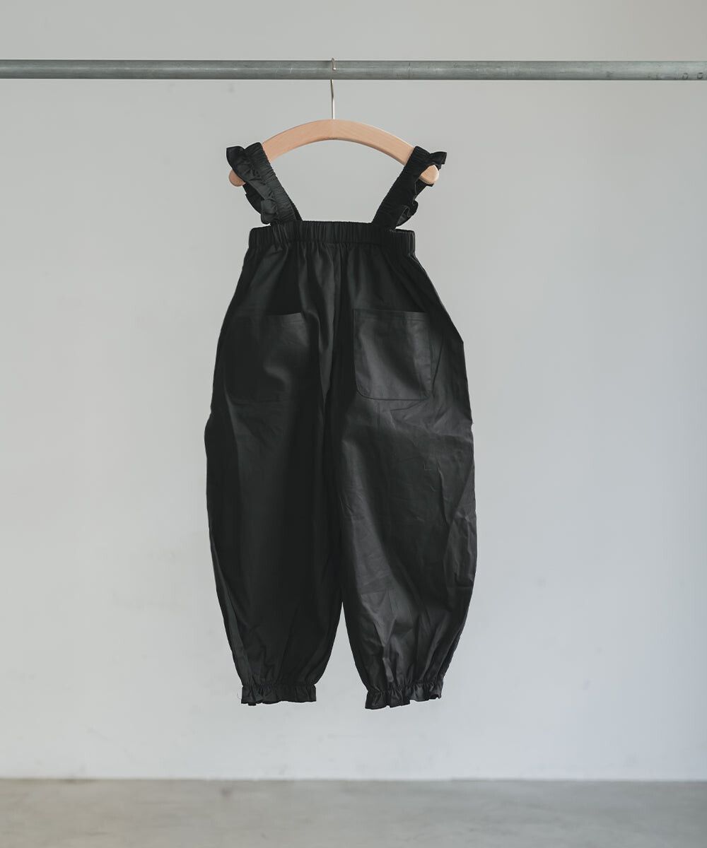 日本 riziere - 可愛荷葉澎澎燈籠吊帶褲-黑