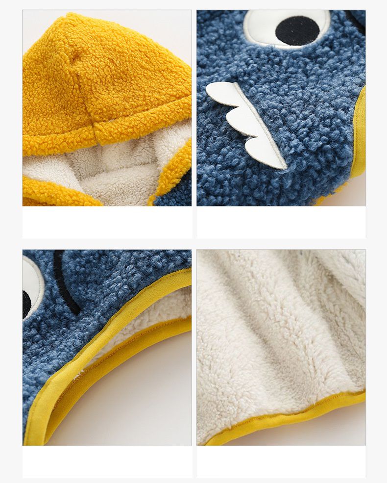 立體造型連帽羊羔絨背心-半臉小妖怪-藍+紅