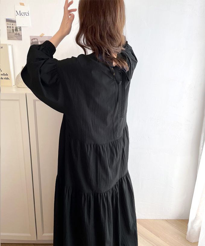 日本 Classical Elf - 百搭分層襯衫領大寬袖洋裝-摩卡