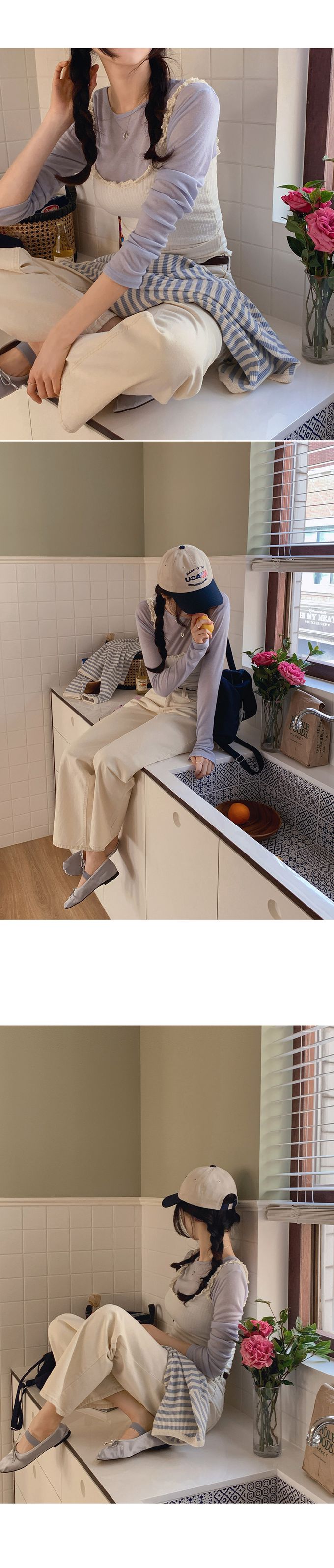 韓國女裝代購 - 換季必備！極簡薄透長袖上衣-灰藍 (FREE)