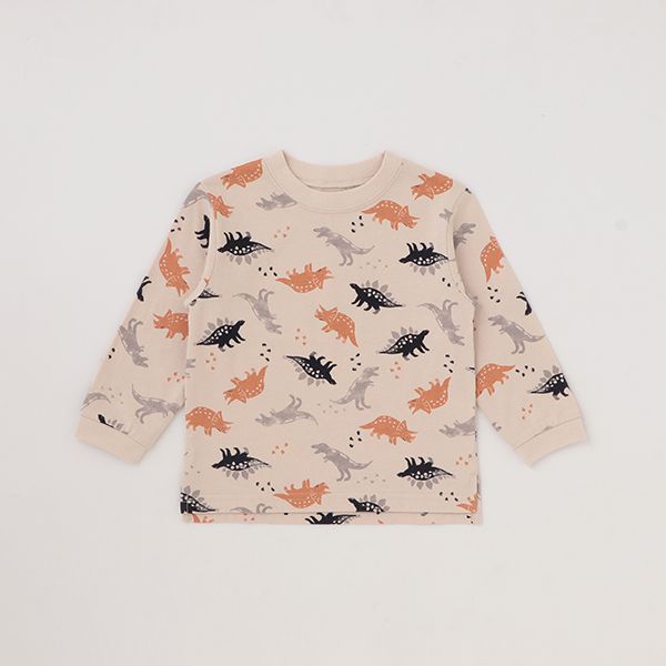 日本 petit main - 男孩俏皮長袖上衣-消防車-雜灰