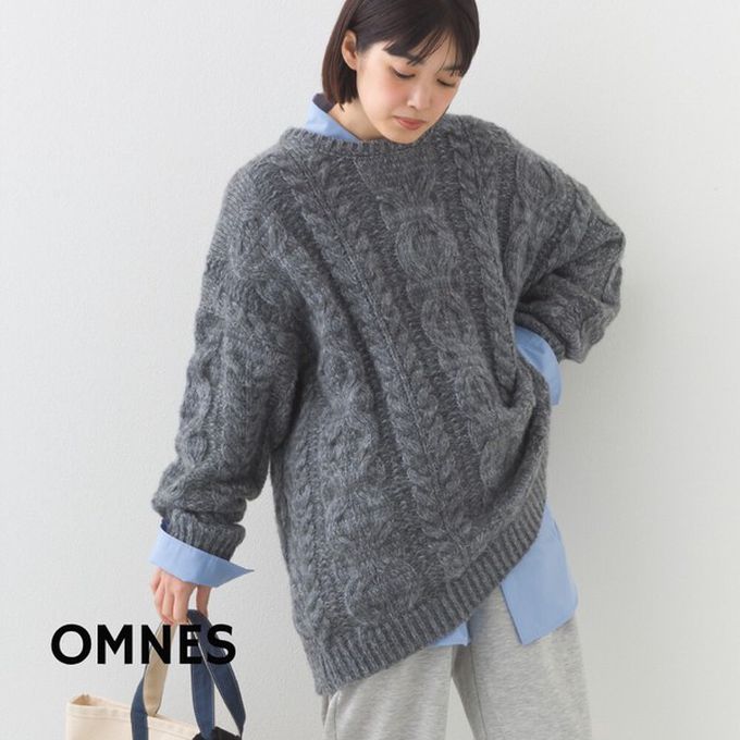 日本 OMNES - 季節感麻花編蓬鬆感針織上衣-淺卡其