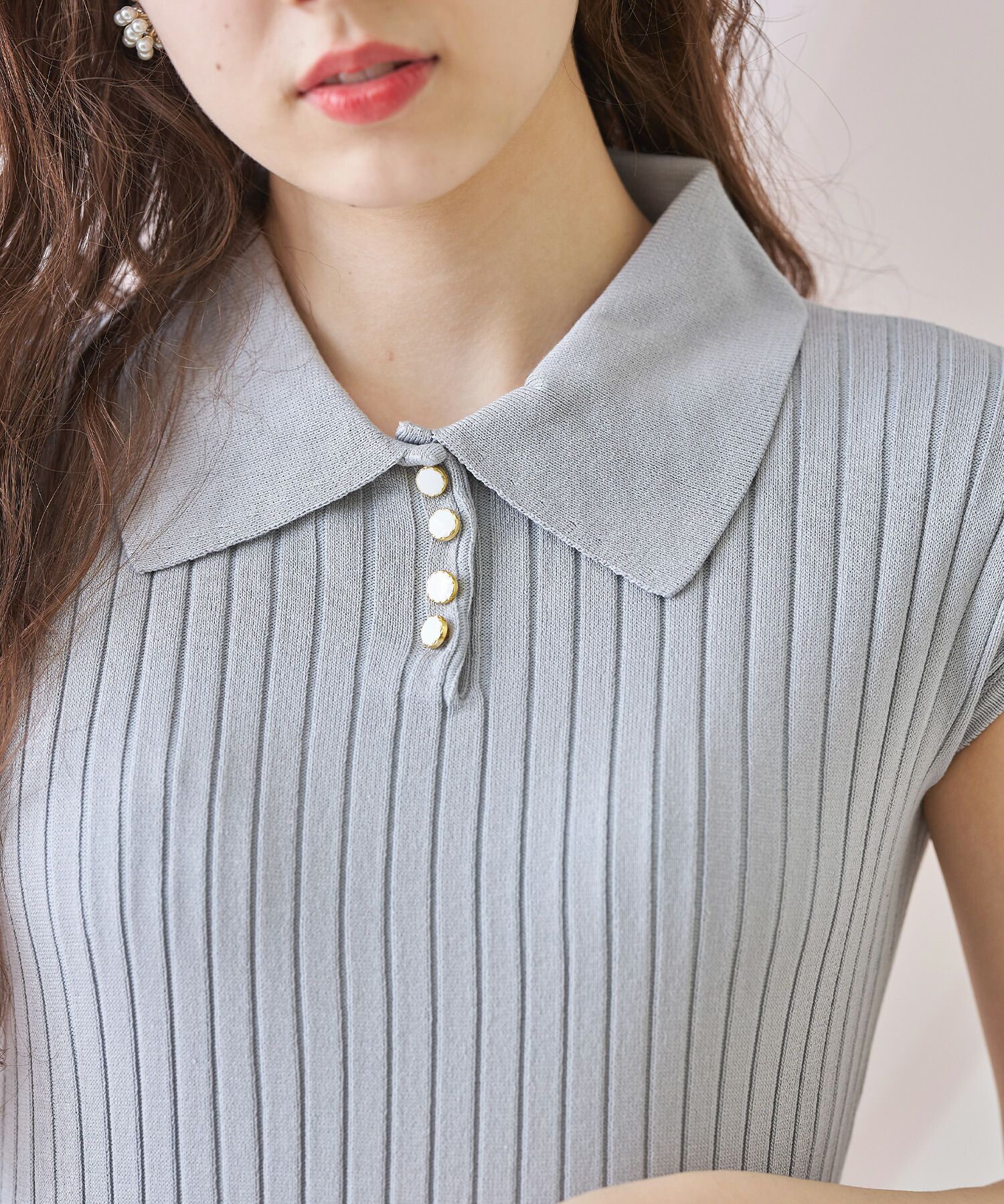 日本 tocco-closet - 直羅紋翻領修身洋裝-海軍藍