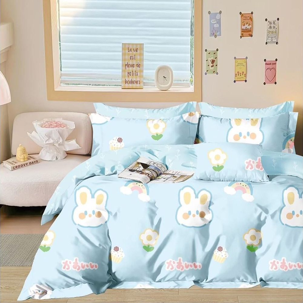 台灣製 極致純棉寢具組-夢中小兔-雙人三件式床包組