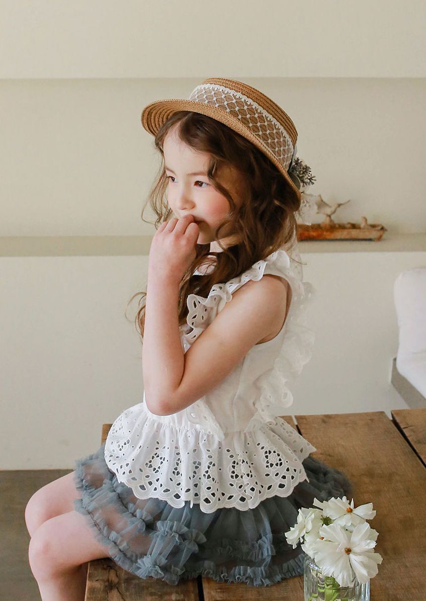 韓國 PuellaFLO - 細網紗蛋糕褲裙-綠