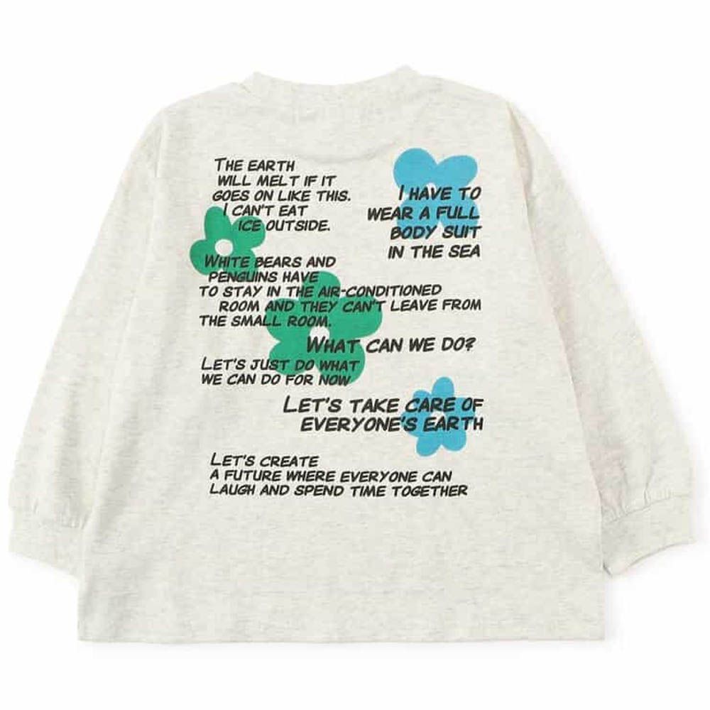 100%棉 街頭印花長袖上衣-花朵-燕麥