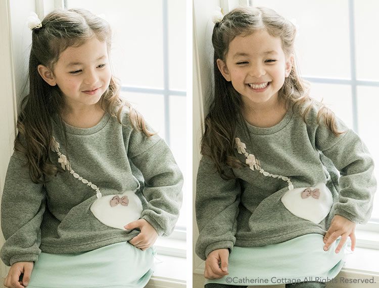 日本 Catherine Cottage - 裏毛漂亮愛心包包長袖上衣-海軍藍