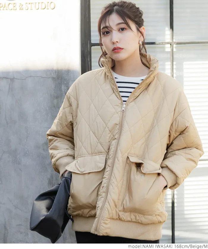 日本 COCA - 雙面穿絨毛絎縫立領鋪棉夾克-軍綠