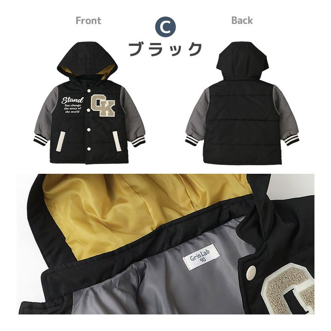 日本 ZOOLAND - 潑水加工 防寒玩雪連帽鋪棉外套-字母G-灰x白