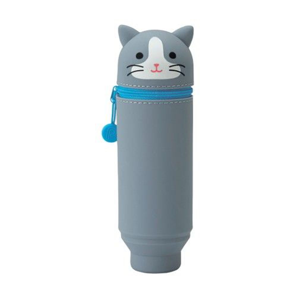 日本文具 LIHIT - 直立式可伸縮鉛筆盒(15支筆)-貓咪-灰 (Standard size)